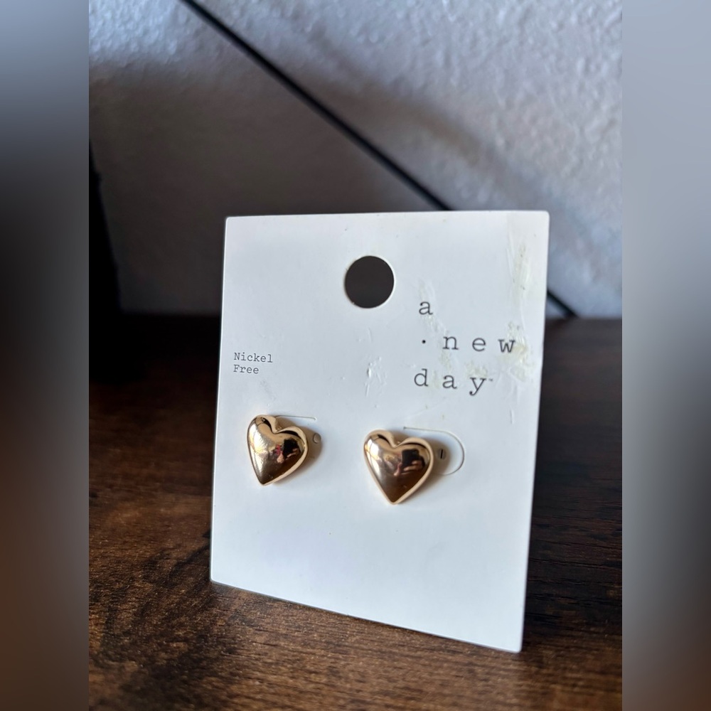 Gold Tone Heart Stud Earrings Elegant Feminine